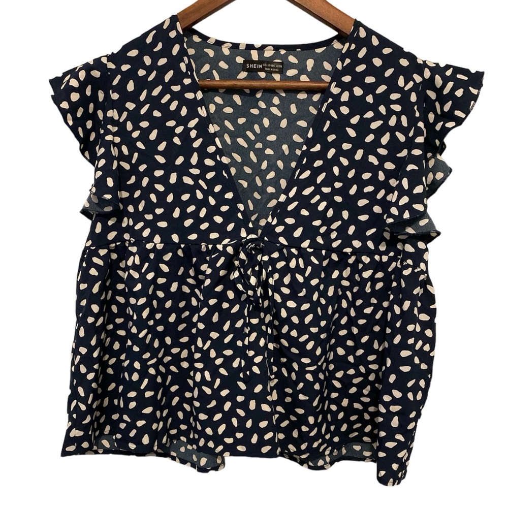 SHEIN Ladies Blouse V-neck, black and white, Large